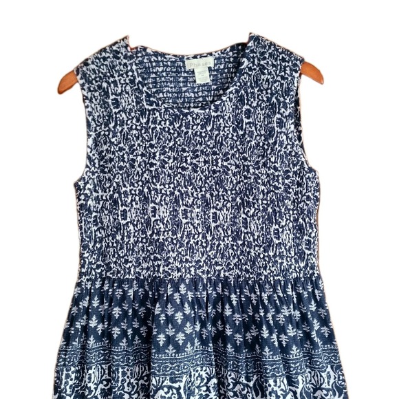 Phases Blue Smocked Peasant Boho Flare Dress Cotton Women's Sz M Anthropologie - Picture 2 of 5
